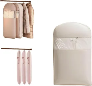 Intelligenck Space Saving Hanging Garment Bag with Self Compression Zipper, Otherwise Garment Bag, 2025 Space Saver Dust Cover Closet Organizers for Closet Storage (Beige,M)