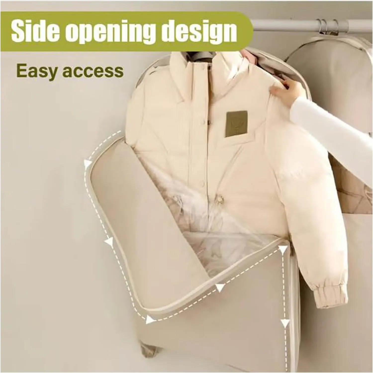 Intelligenck Space Saving Hanging Garment Bag with Self Compression Zipper, Otherwise Garment Bag, 2025 Space Saver Dust Cover Closet Organizers for Closet Storage (Beige,M)