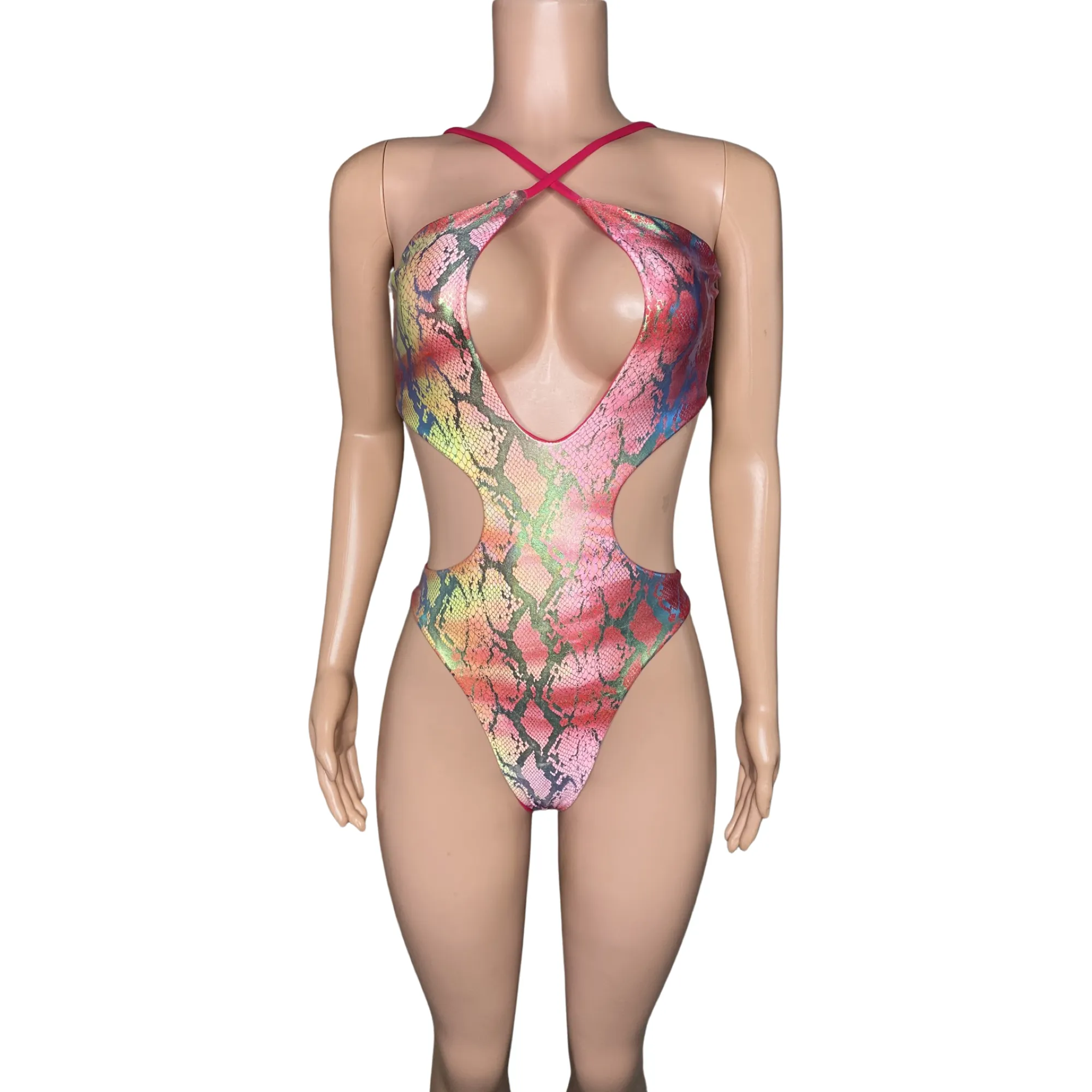 Iridescent snakeskin print ombr reversible monokini