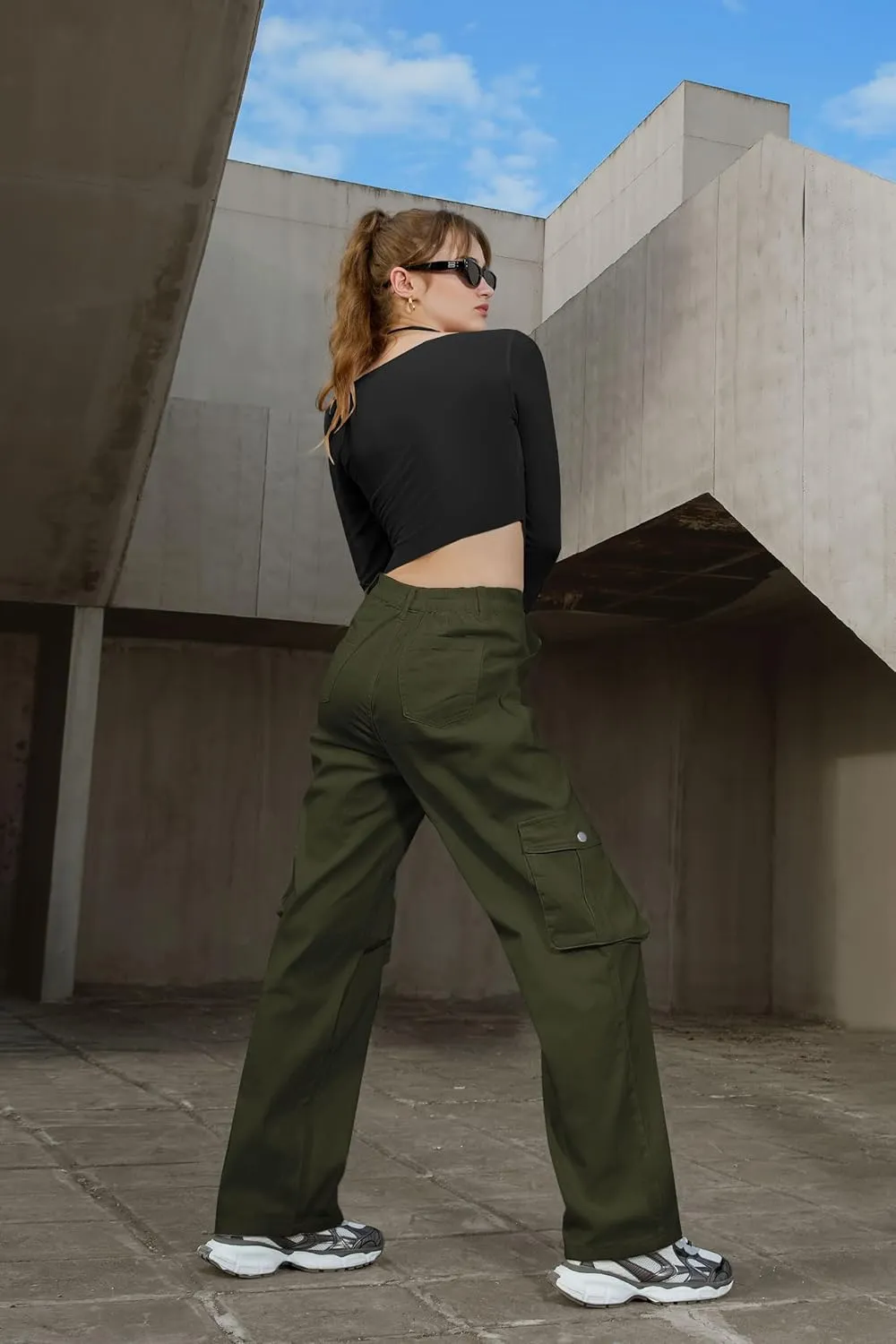 IVIR Womens Pants Wide Leg Cargo Pants Women High Waisted Pants with 6 Pockets Stretchy Y2K Streetwear Casual Trousers