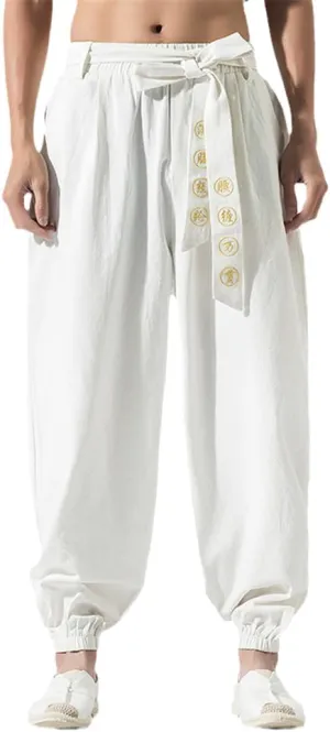 Japanese Casual Kimono Pants Loose Japan Men Traditional Asian Clothing Style Embroidered Harem Costume