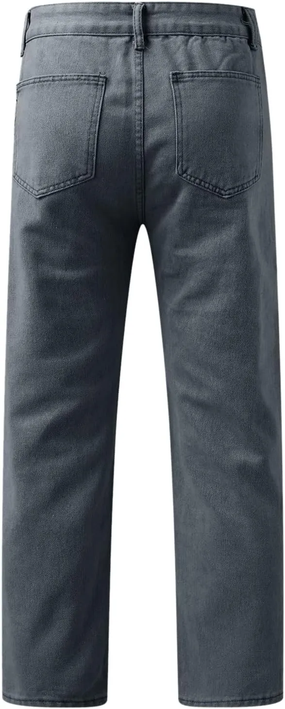 Jeans for Men Relaxed Fit, Men's Loose Solid Color Washed Jeans Harem Pants Fashion Casual Denim Pants Streetwear