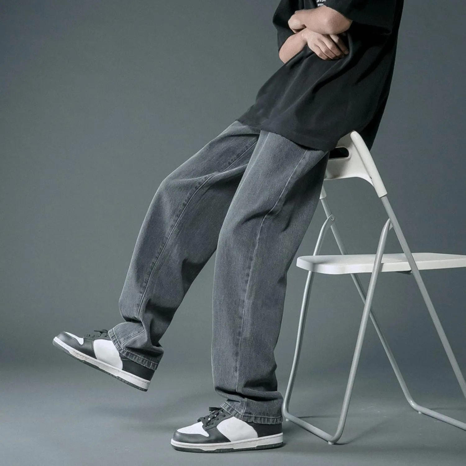 Jeans for Men Relaxed Fit, Men's Loose Solid Color Washed Jeans Harem Pants Fashion Casual Denim Pants Streetwear