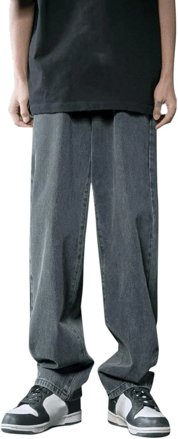 Jeans for Men Relaxed Fit, Men's Loose Solid Color Washed Jeans Harem Pants Fashion Casual Denim Pants Streetwear