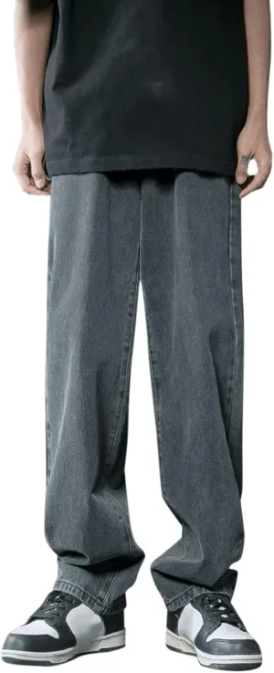 Jeans for Men Relaxed Fit, Men's Loose Solid Color Washed Jeans Harem Pants Fashion Casual Denim Pants Streetwear