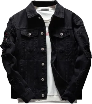 JEKE-DG Men's Ripped Distressed Biker Denim Jacket Casual Loose Fit Jean Jacket Fashion Long Sleeve Ourdoor Jean Coat