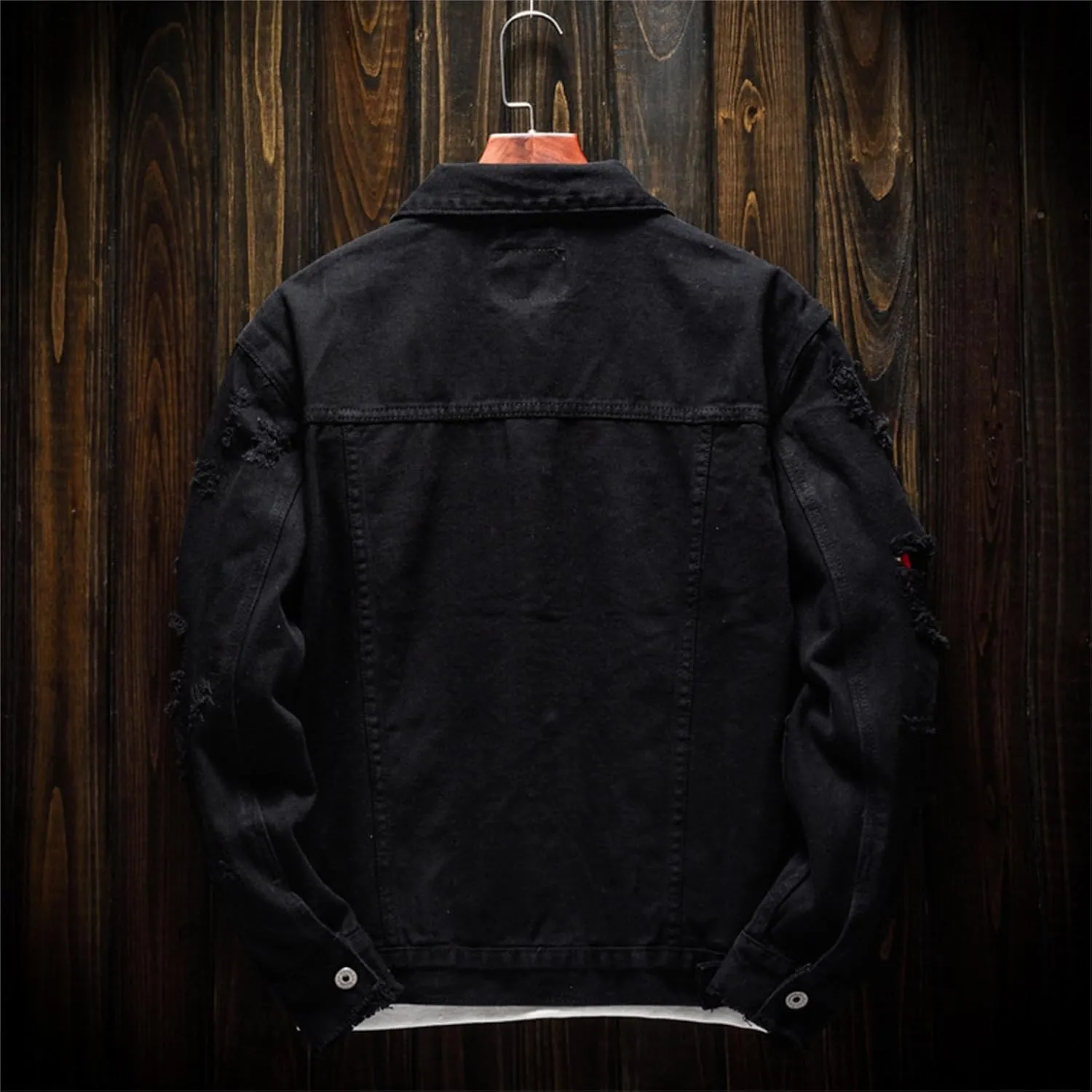 JEKE-DG Men's Ripped Distressed Biker Denim Jacket Casual Loose Fit Jean Jacket Fashion Long Sleeve Ourdoor Jean Coat