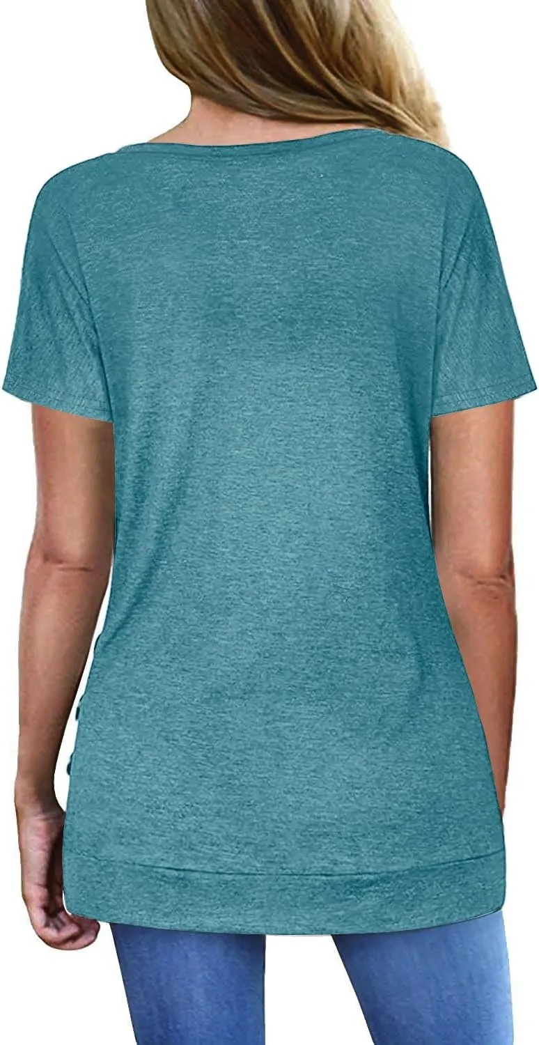Jescakoo Womens Tops Short Sleeve V Neck Summer Shirts Casual Tunic