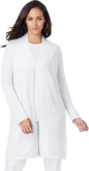 Jessica London Women's Plus Size Fine Gauge Cardigan Long Open Front Sweater