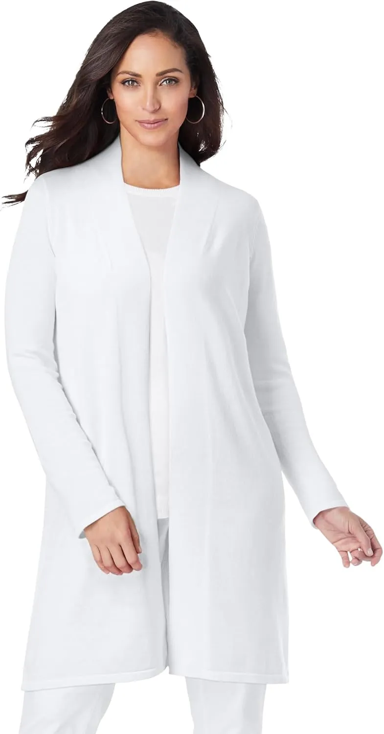 Jessica London Women's Plus Size Fine Gauge Cardigan Long Open Front Sweater