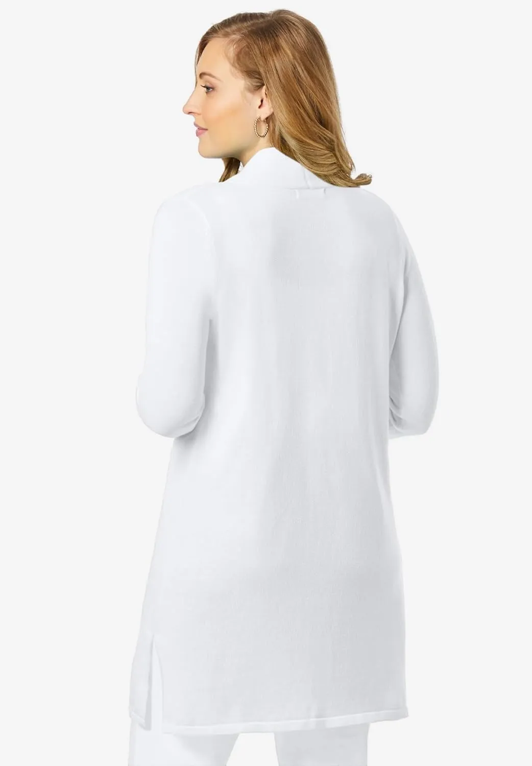 Jessica London Women's Plus Size Fine Gauge Cardigan Long Open Front Sweater