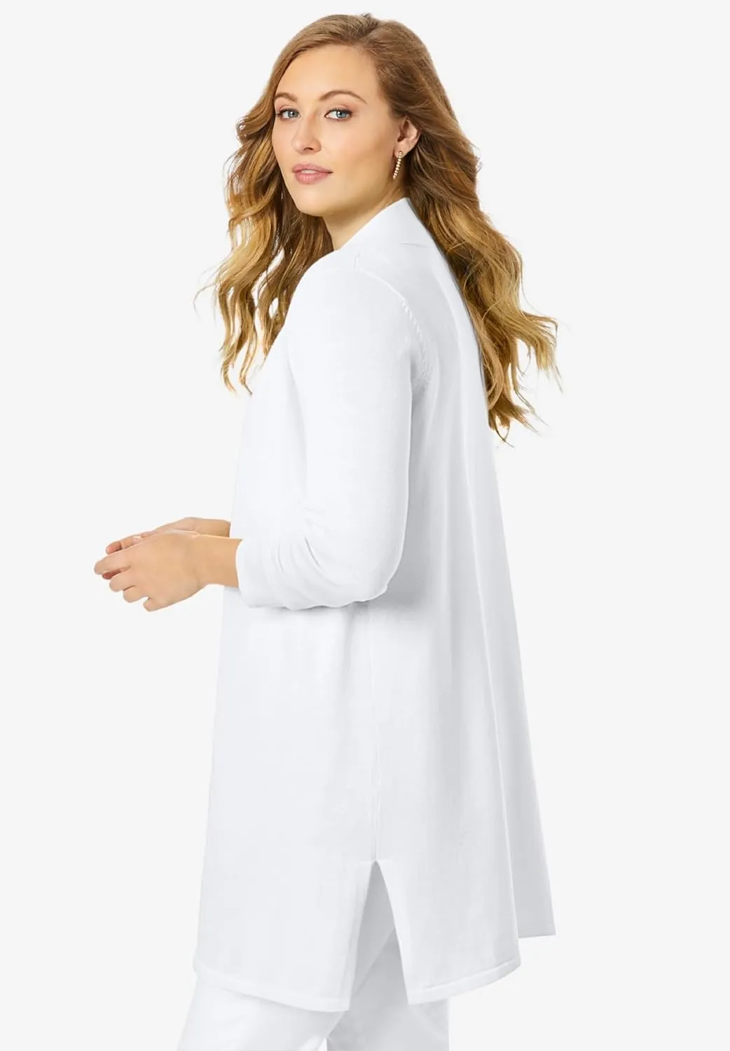 Jessica London Women's Plus Size Fine Gauge Cardigan Long Open Front Sweater