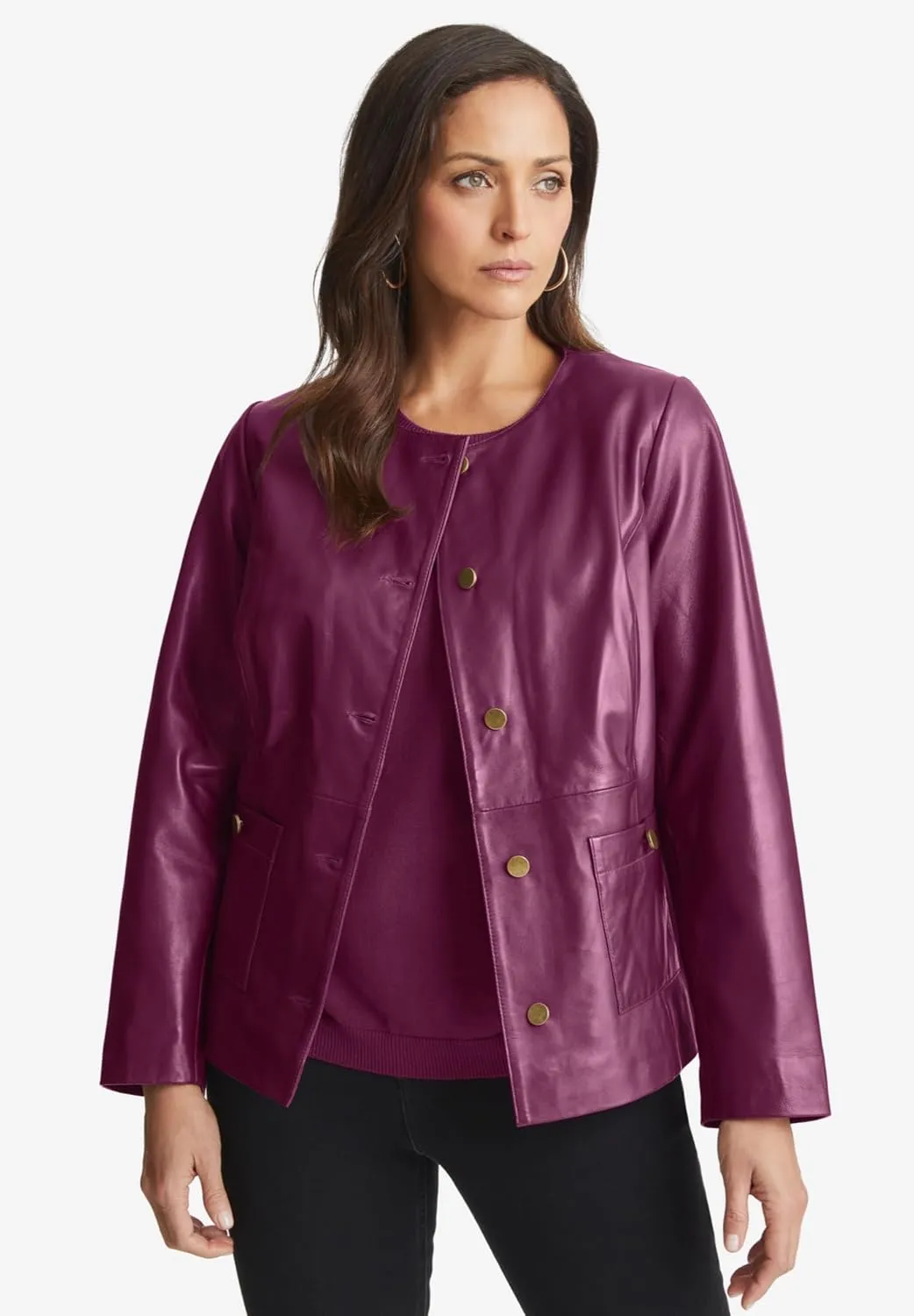Jessica London Women's Plus Size Leather Lady Jacket