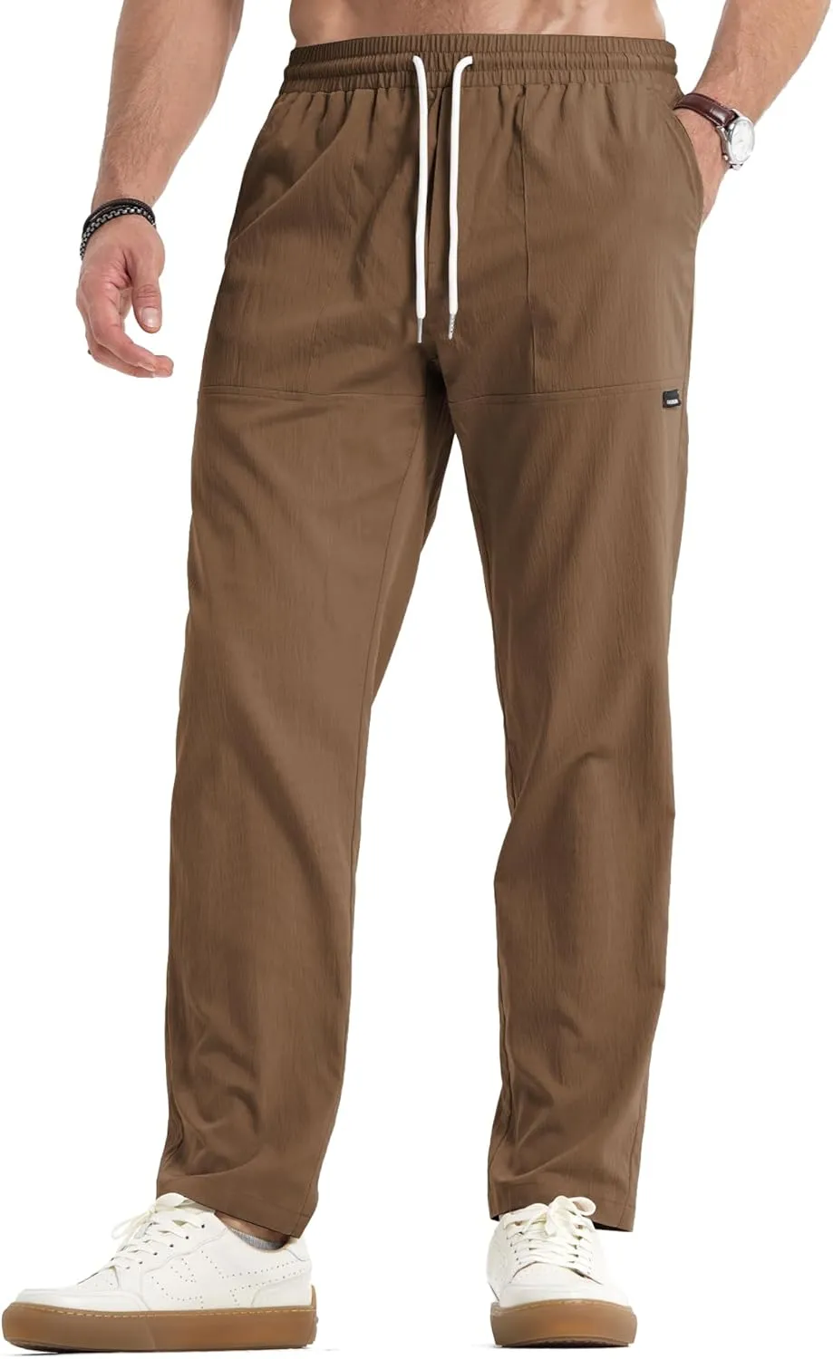 JMIERR Mens Casual Lightweight Pants Stretch Elastic Waist Drawstring Jogging Sweatpants Pants