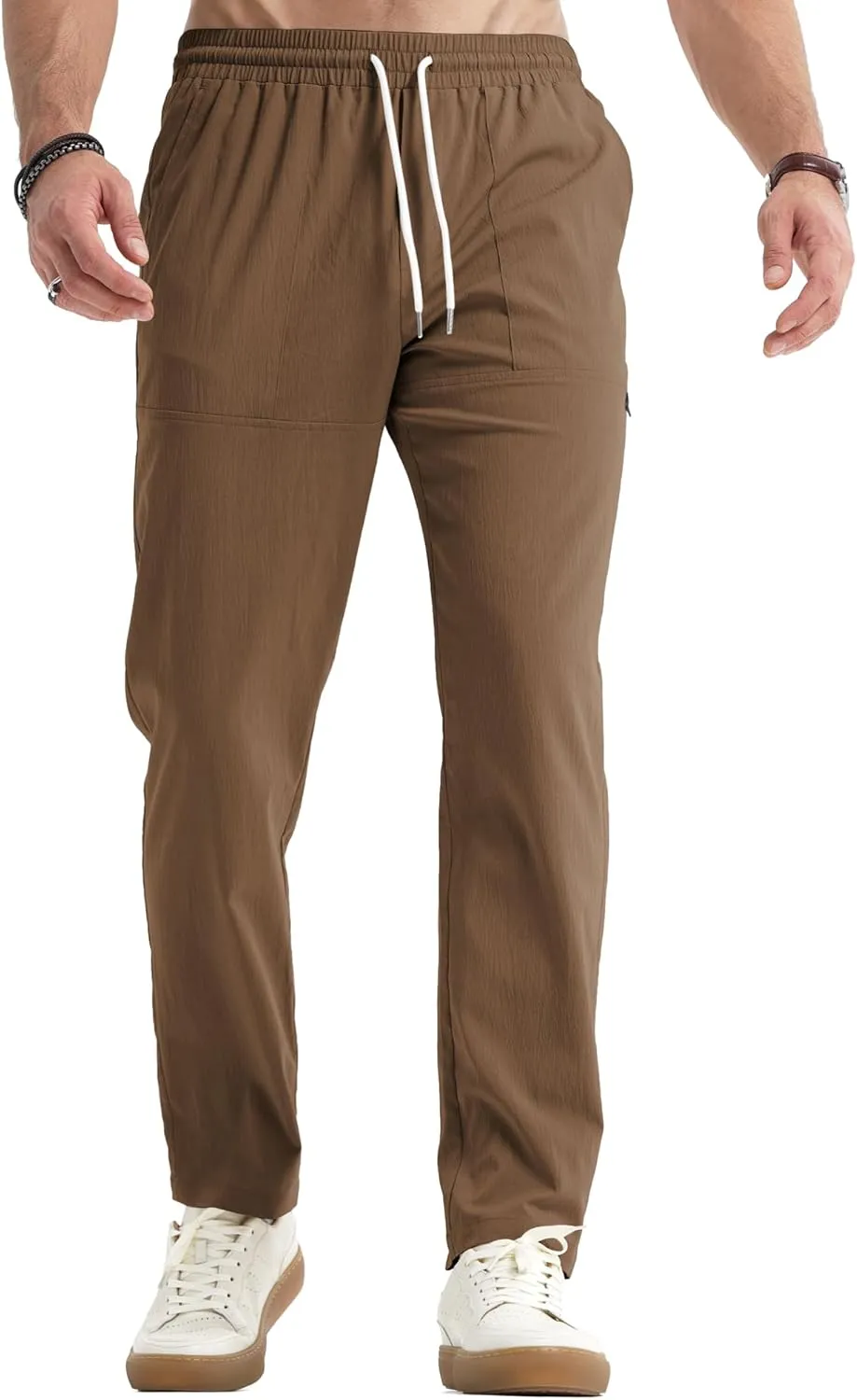 JMIERR Mens Casual Lightweight Pants Stretch Elastic Waist Drawstring Jogging Sweatpants Pants