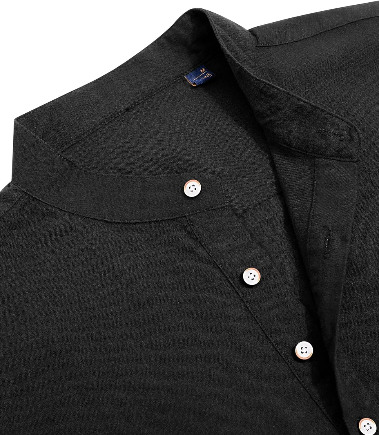 J.VER Men's Cotton Linen Long Sleeve Shirts Casual Button Down Banded Collar Shirt Beach Summer Tops with Pocket
