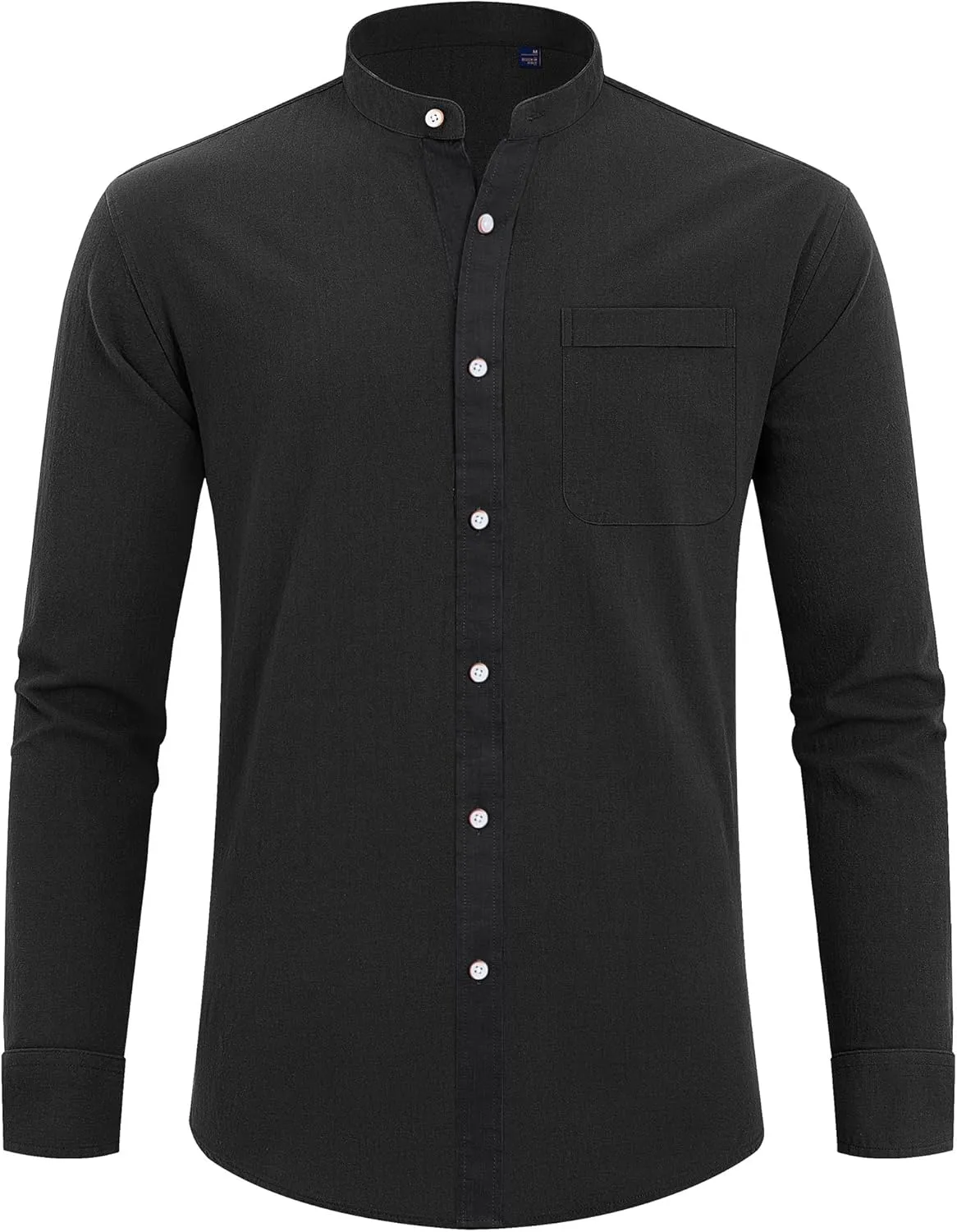J.VER Men's Cotton Linen Long Sleeve Shirts Casual Button Down Banded Collar Shirt Beach Summer Tops with Pocket