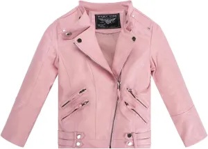 Kids Girl Spring Pu Leather Jacket Motorcycle Fleece Coat For Boy Winter Clothes