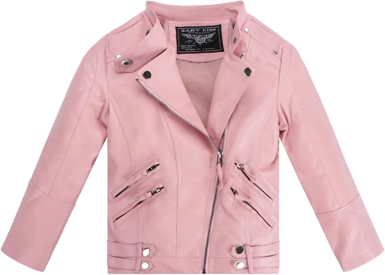 Kids Girl Spring Pu Leather Jacket Motorcycle Fleece Coat For Boy Winter Clothes