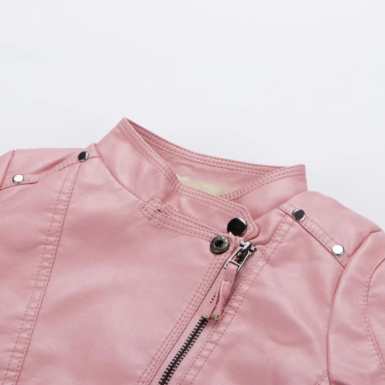 Kids Girl Spring Pu Leather Jacket Motorcycle Fleece Coat For Boy Winter Clothes