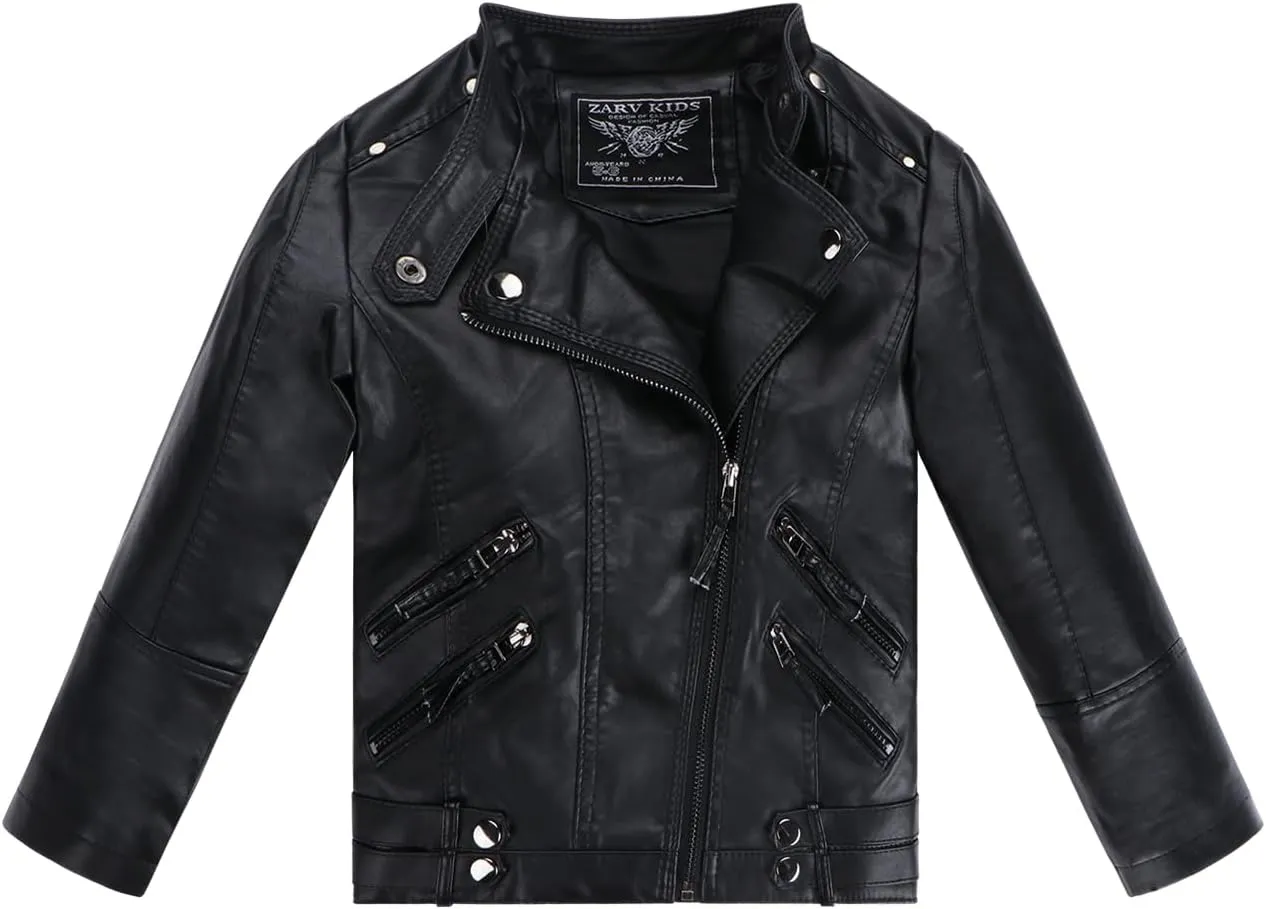 Kids Girl Spring Pu Leather Jacket Motorcycle Fleece Coat For Boy Winter Clothes