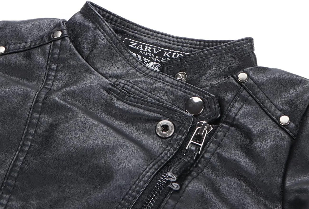 Kids Girl Spring Pu Leather Jacket Motorcycle Fleece Coat For Boy Winter Clothes