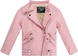 Kids Girl Spring Pu Leather Jacket Motorcycle Fleece Coat For Boy Winter Clothes