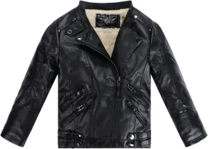 Kids Girl Spring Pu Leather Jacket Motorcycle Fleece Coat For Boy Winter Clothes