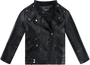 Kids Girl Spring Pu Leather Jacket Motorcycle Fleece Coat For Boy Winter Clothes