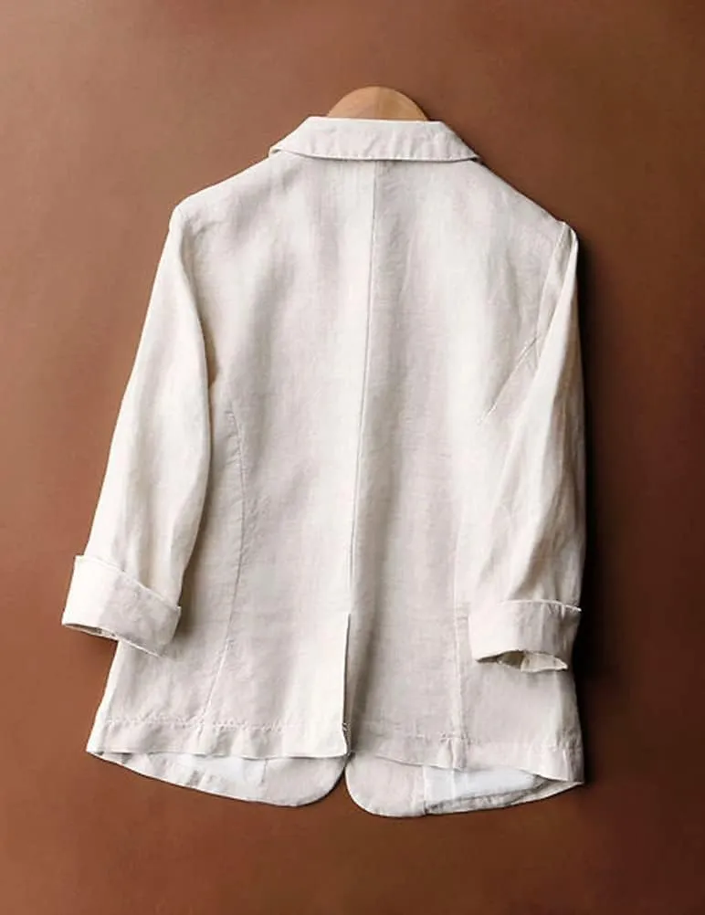 Kinghua Women's Casual One Button Linen Blazer Jackets Lapel 3/4 Sleeve Suit Blazer