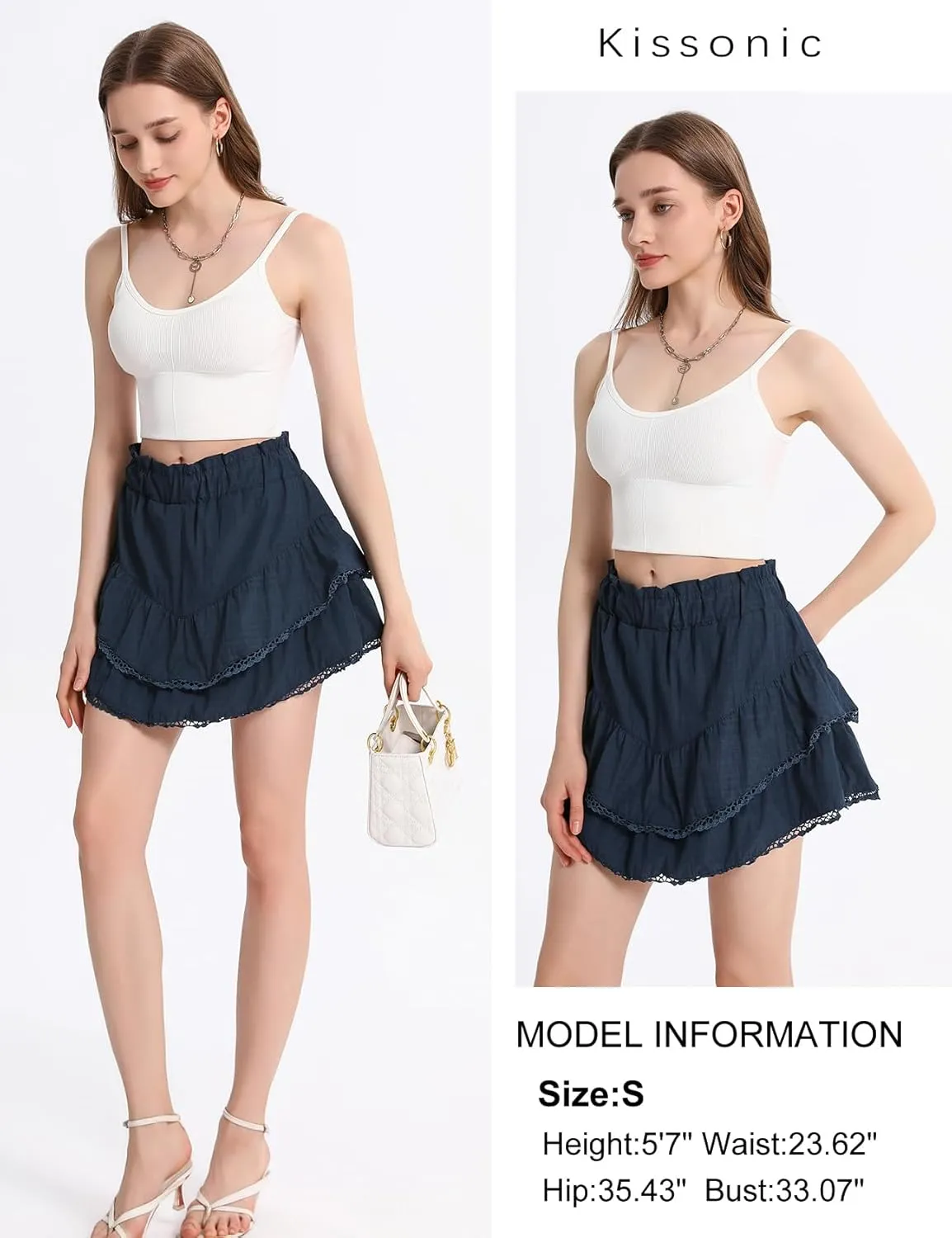 Kissonic Flowy Shorts for Women Cute Ruffle Tiered Skorts Elastic High Waisted Casual Beach Mini Skirt
