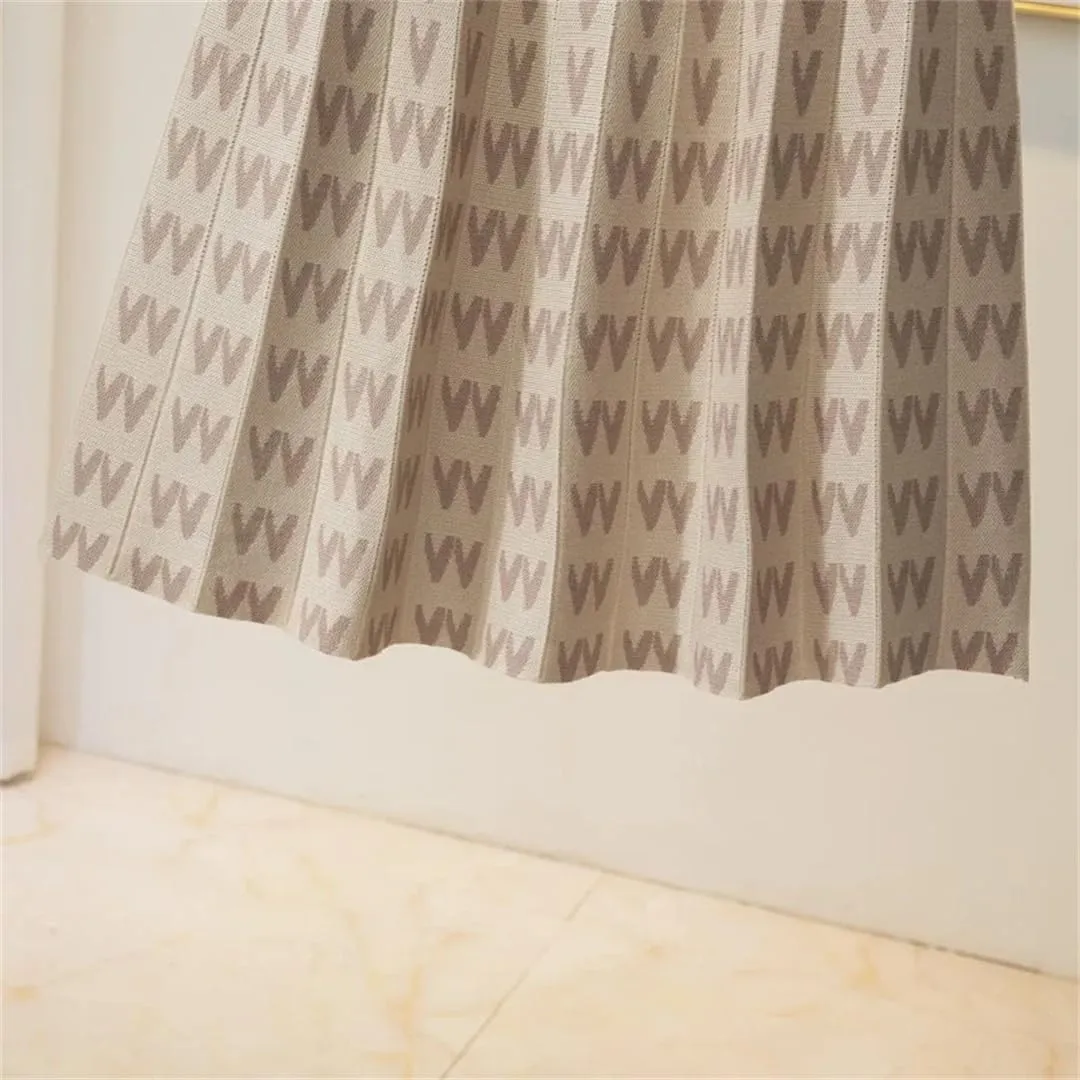Knitted Long Skirt for Women Fall Winter Warm Letter Print A Line High Waist Pleated Midi Skirt