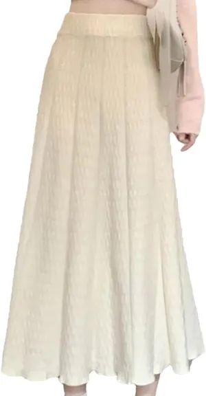 Knitted Long Skirt Women Autumn Winter Pleated High Waist Skirts A-Line Skirt Lady Slim Midi Skirt
