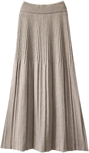 Knitted Pleated Skirt for Women Autumn Winter Thick Warm Casual A Line High Waist Midi Long Skirt