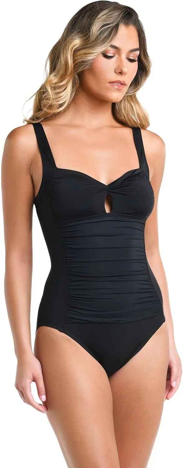 La Blanca Women's One Piece Swimsuit Twist Keyhole Tummy Control Island Goddess Bathing Suit