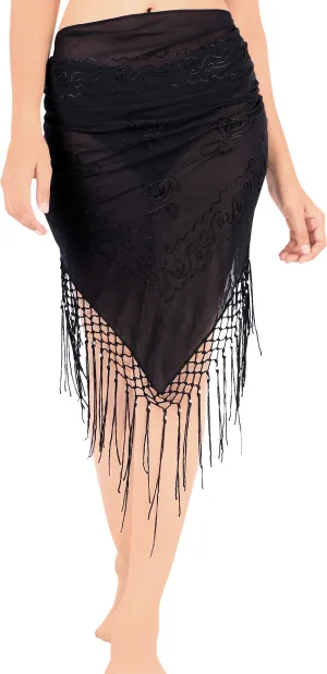 La Leela Women's Hawaiian Bikini Beach Wrap Sheer Sarong Swimming Bathing suit Beachwear Swim Dress Pareo Cover up Long 78"X42"  Black 912109