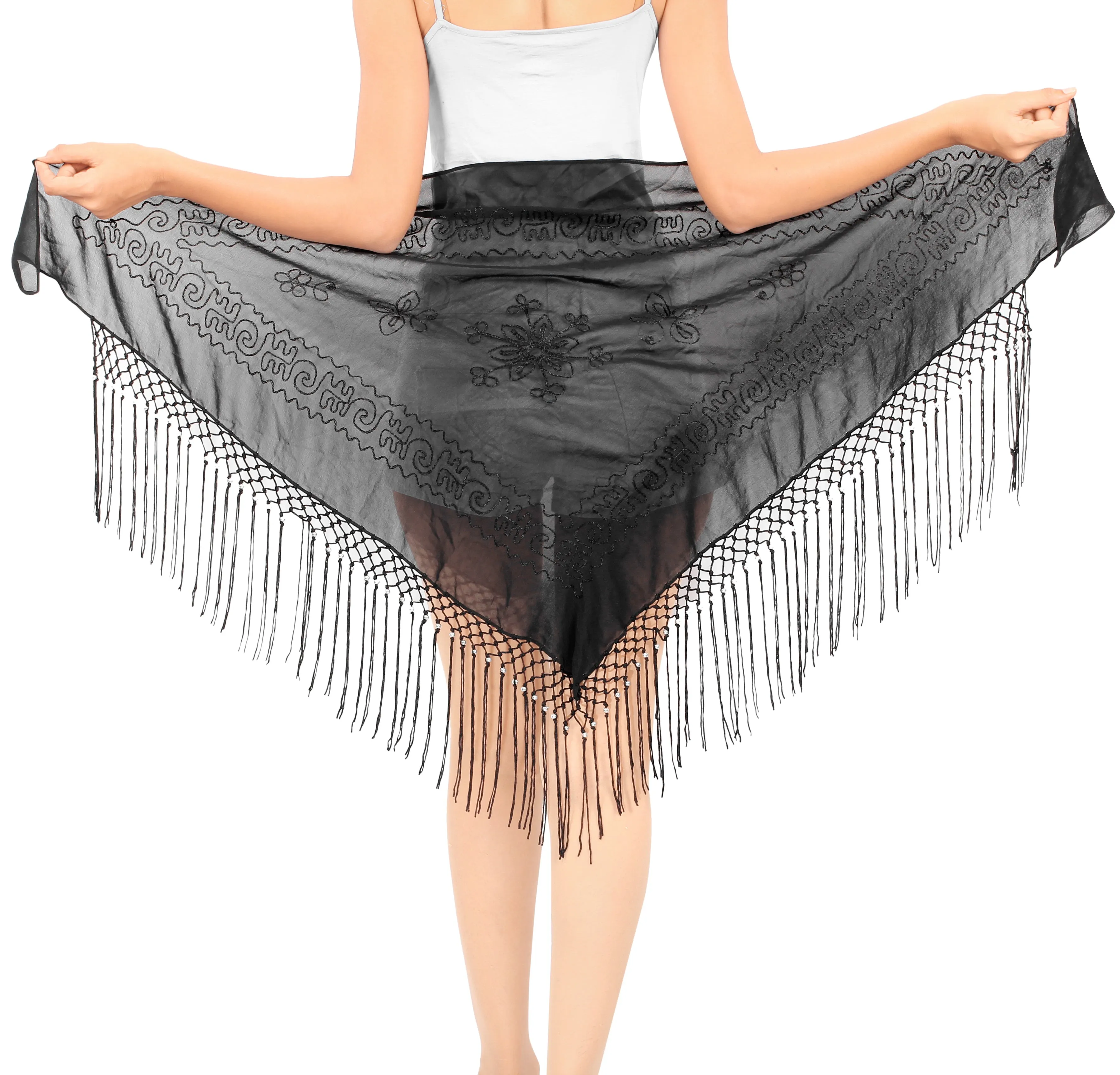 La Leela Women's Hawaiian Bikini Beach Wrap Sheer Sarong Swimming Bathing suit Beachwear Swim Dress Pareo Cover up Long 78"X42"  Black 912110