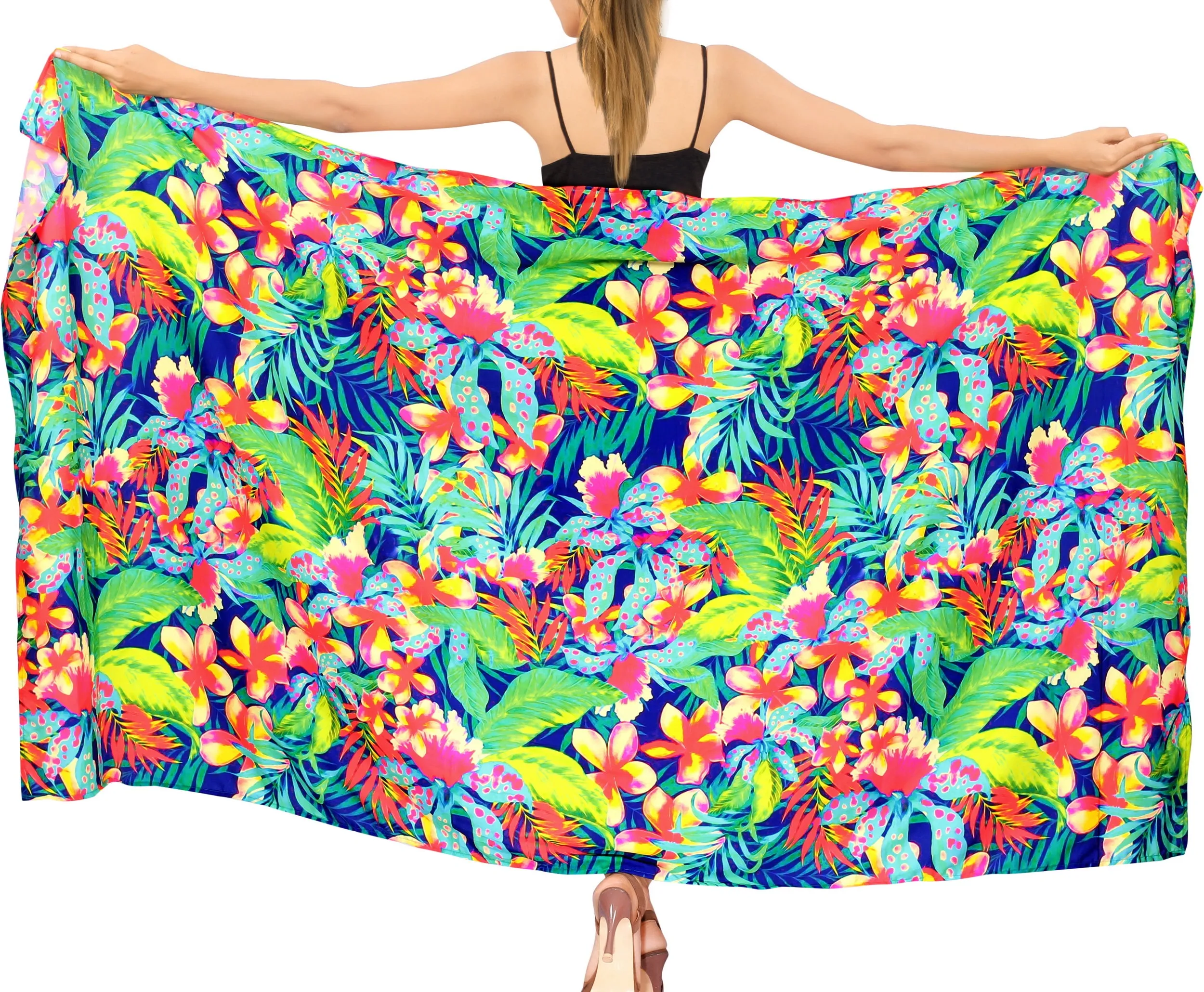 La Leela Women's Hawaiian Bikini Beach Wrap Sheer Sarong Swimming Bathing suit Beachwear Swim Dress Pareo Cover up Long 78"X42"  Blue 913593
