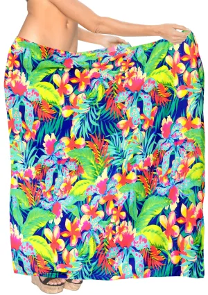 La Leela Women's Hawaiian Bikini Beach Wrap Sheer Sarong Swimming Bathing suit Beachwear Swim Dress Pareo Cover up Long 78"X42"  Blue 913593