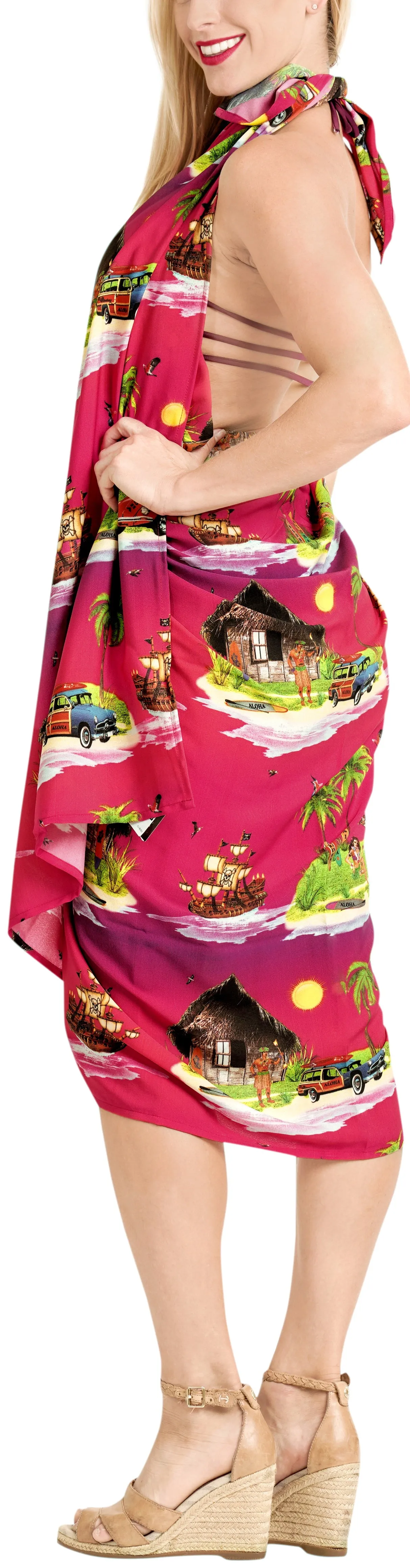 La Leela Women's Hawaiian Bikini Beach Wrap Sheer Sarong Swimming Bathing suit Beachwear Swim Dress Pareo Cover up Long 78"X42"  Pink 908629