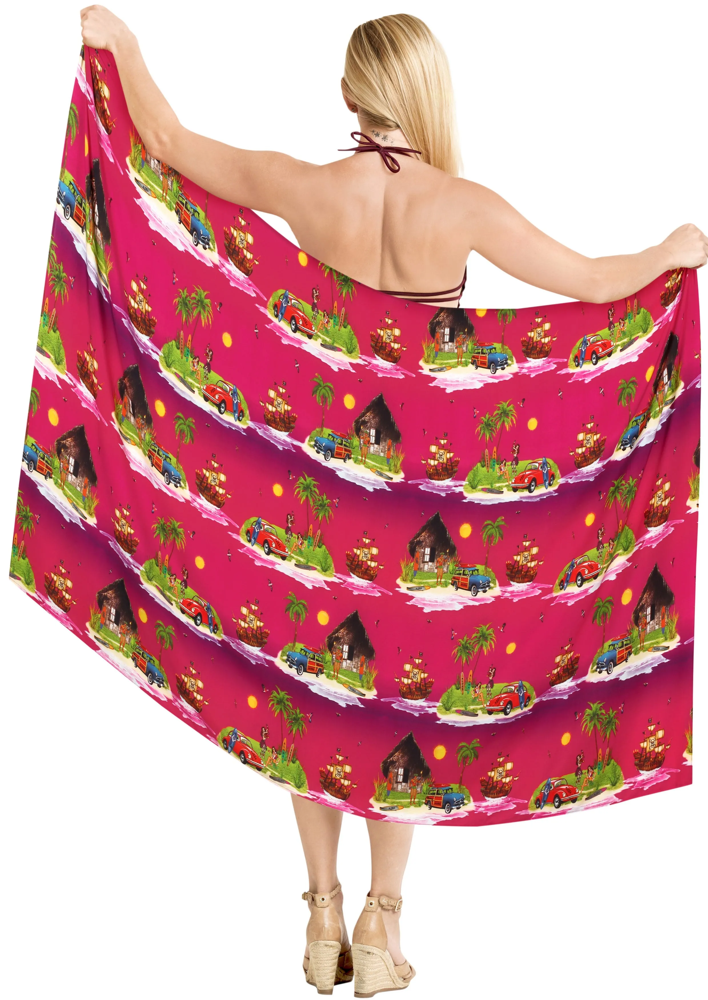 La Leela Women's Hawaiian Bikini Beach Wrap Sheer Sarong Swimming Bathing suit Beachwear Swim Dress Pareo Cover up Long 78"X42"  Pink 908629