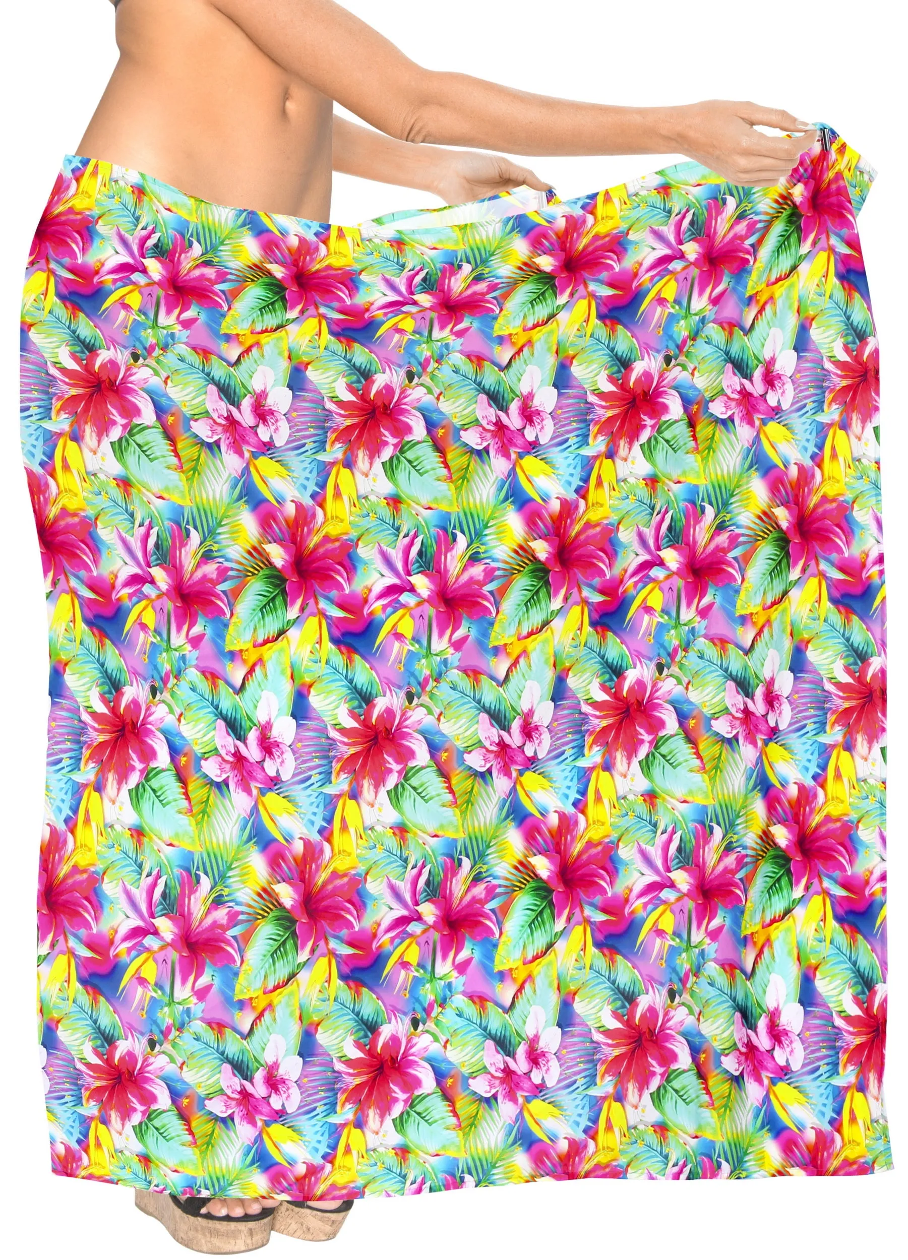 La Leela Women's Hawaiian Bikini Beach Wrap Sheer Sarong Swimming Bathing suit Beachwear Swim Dress Pareo Cover up Long 78"X42"  Pink 913592