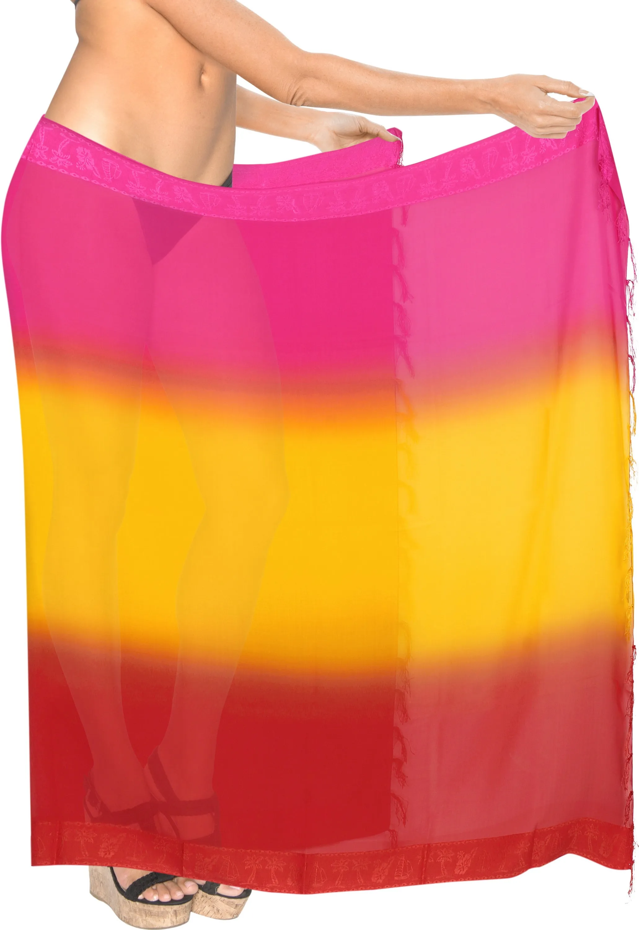 La Leela Women's Hawaiian Bikini Beach Wrap Sheer Sarong Swimming Bathing suit Beachwear Swim Dress Pareo Cover up Long 78"X42"  Yellow 912501