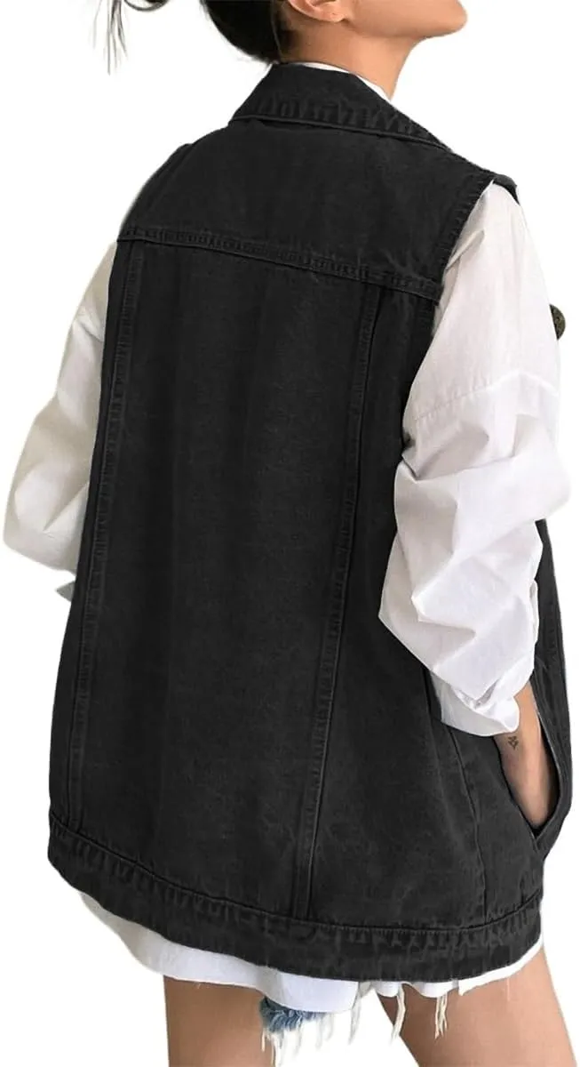 Lachmose Women for Jean Jackets Fashion Sleeveless Button Down Denim Jacket Western Shacket Jacket with Pockets