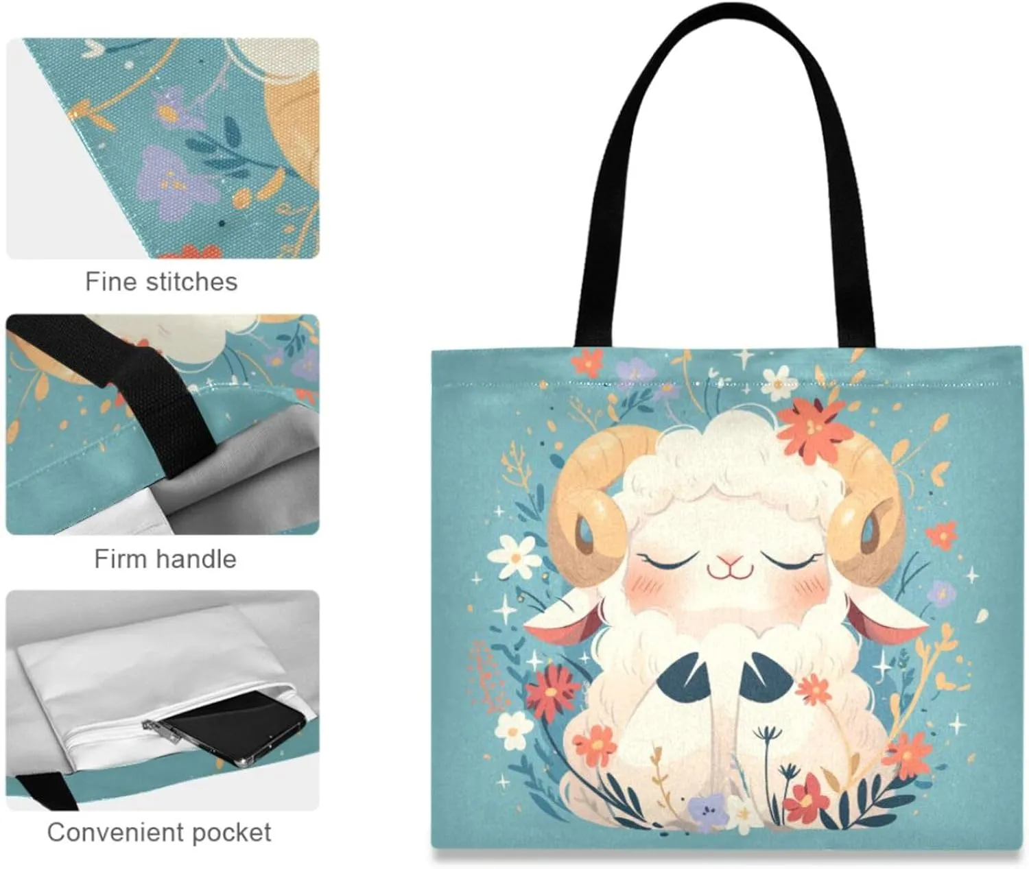 Large Canvas Tote Bag for Women - Durable Reusable Thick Cotton Shopper with Inner Zipper Pocket