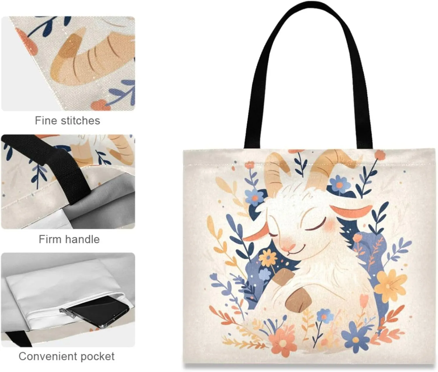 Large Canvas Tote Bag for Women - Durable Reusable Thick Cotton Shopper with Inner Zipper Pocket