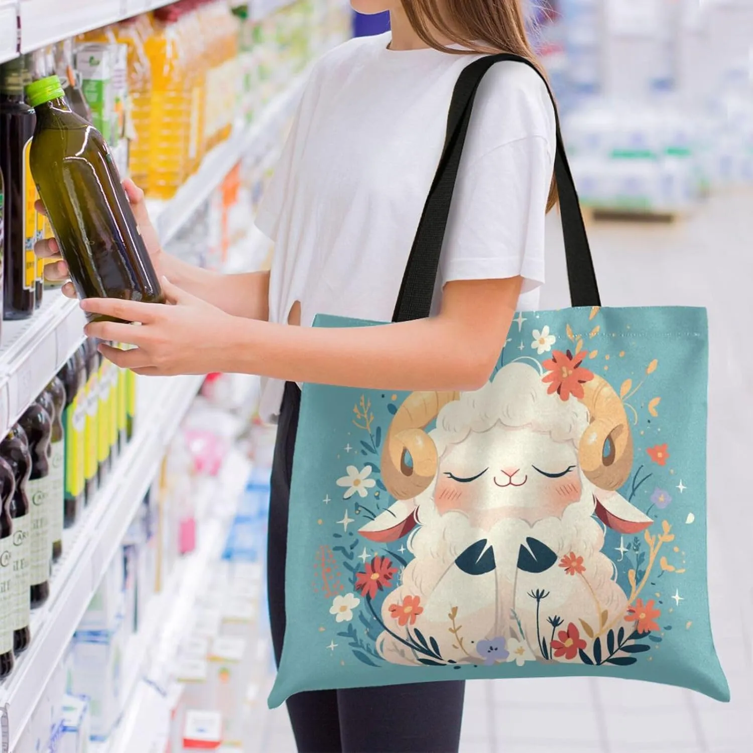 Large Canvas Tote Bag for Women - Durable Reusable Thick Cotton Shopper with Inner Zipper Pocket