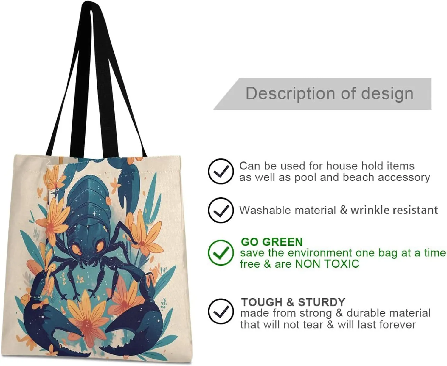 Large Canvas Tote Bag for Women - Durable Reusable Thick Cotton Shopper with Inner Zipper Pocket