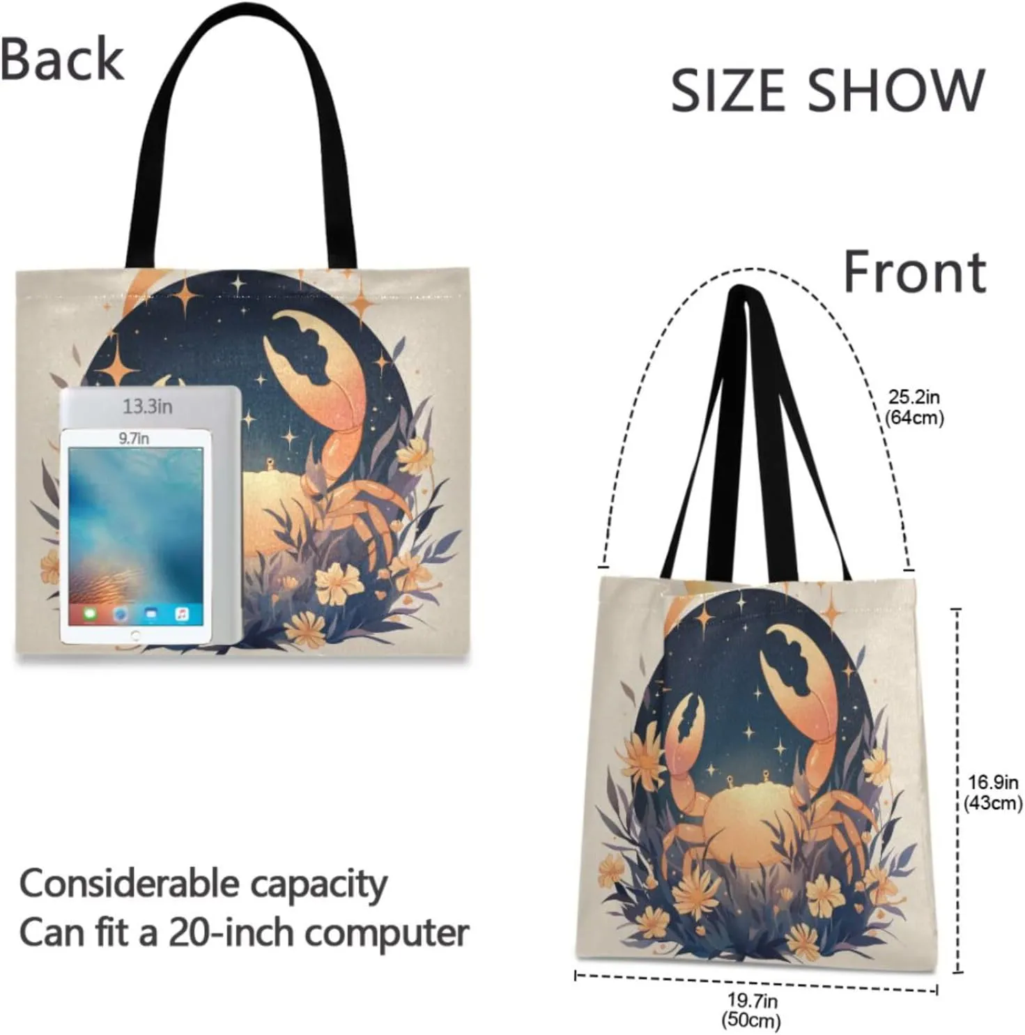 Large Canvas Tote Bag for Women - Durable Reusable Thick Cotton Shopper with Inner Zipper Pocket
