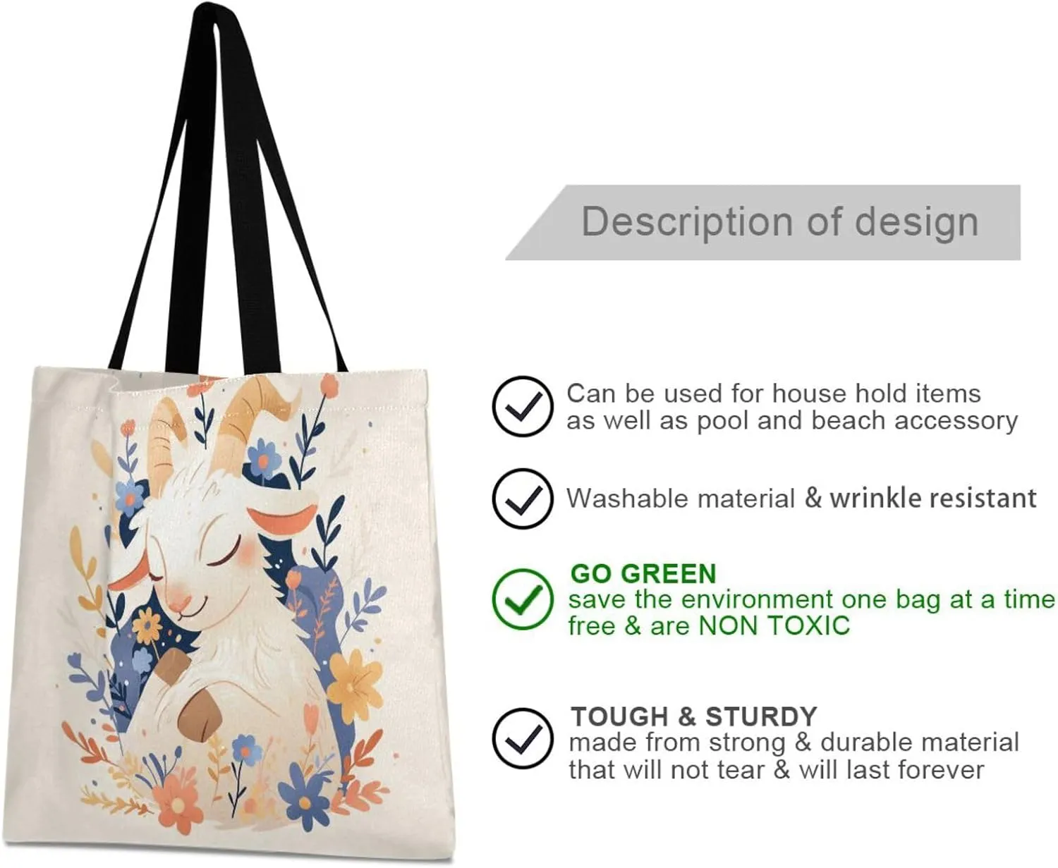 Large Canvas Tote Bag for Women - Durable Reusable Thick Cotton Shopper with Inner Zipper Pocket